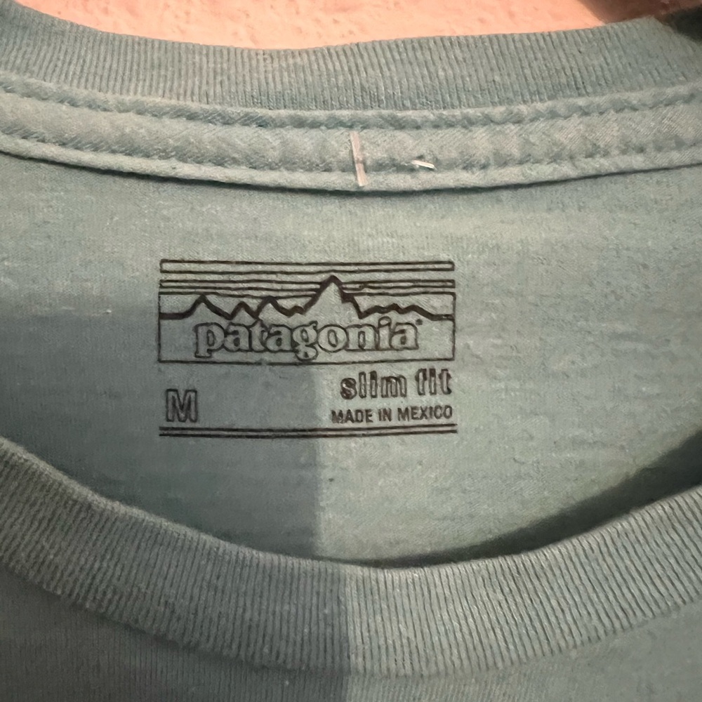 #734 Patagonia Ventura California graphic tee turquoise cropped medium - Picture 3 of 3